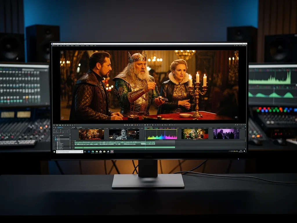 High-resolution 4K scan of a cult classic film scene on a professional monitor.