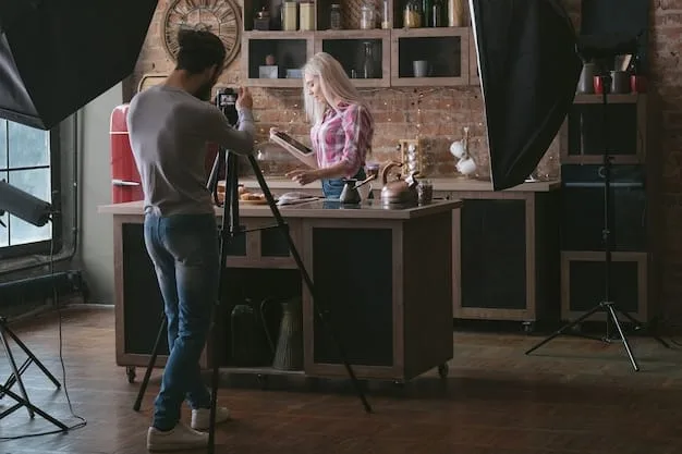 A behind-the-scenes shot of a stop-motion set, with animators working on the set with detailed miniature props. In the background, a CGI workstation shows a character being rendered, illustrating the fusion of stop-motion and CGI techniques.