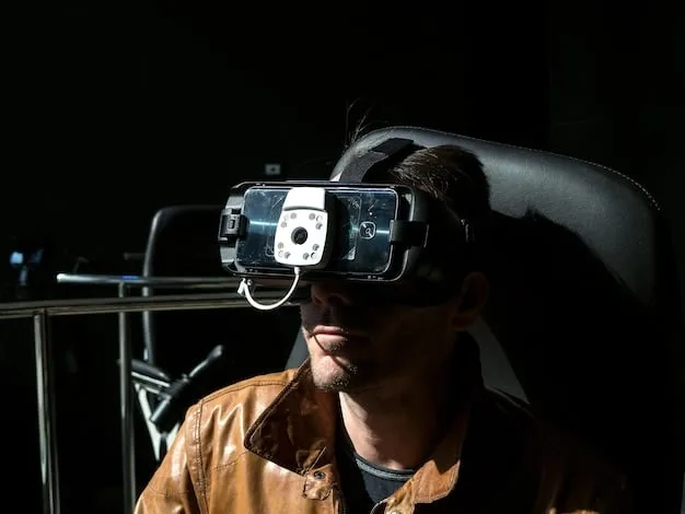 A filmmaker experimenting with VR technology on a film set. The atmosphere is futuristic and innovative, showcasing the technological advancements that are shaping How International Film Festivals Are Shaping American Cinema in 2025.