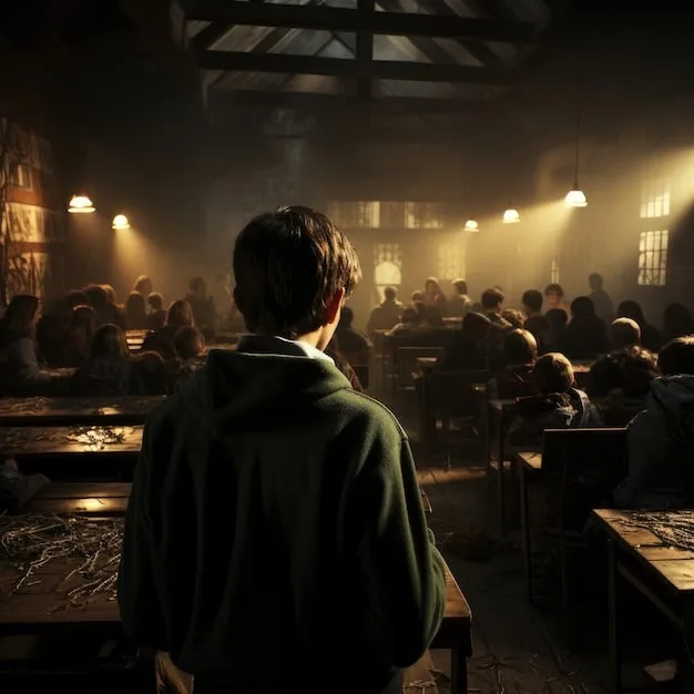 A scene from Donnie Darko showing the high school setting, symbolizing the film's themes of adolescence, rebellion, and societal pressures, contributing to the Cult Classic Resurgence: Why 'Donnie Darko' Remains Relevant 24 Years Later.