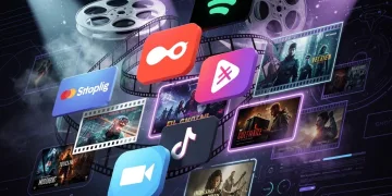 Futuristic digital collage representing short film streaming platforms for cult and undiscovered content in 2026.
