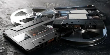 Collection of vintage magnetic tape reels for media preservation
