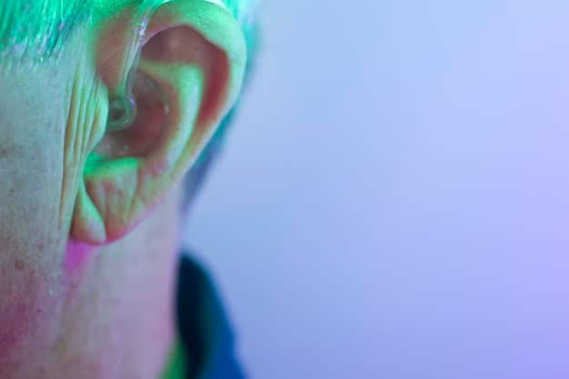 A close-up shot of a human ear with sound waves subtly visualized around it, emphasizing the sense of hearing. The image should evoke a feeling of immersion and heightened sensory experience.