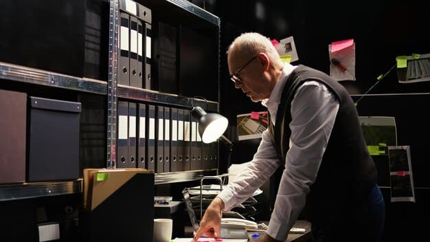 A film archivist working in a climate-controlled vault, carefully inspecting and cataloging film reels, highlighting the importance of proper storage conditions.