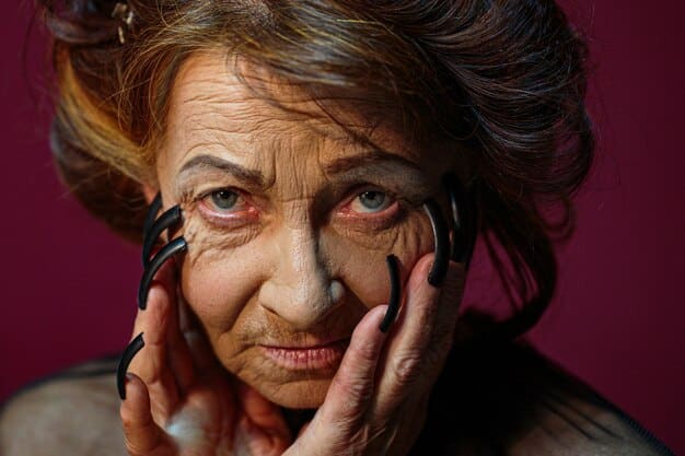 A close-up shot of an elderly woman's face, her eyes filled with a mix of confusion and longing. Soft, diffused lighting highlights the wrinkles and lines on her face, conveying a sense of vulnerability and wisdom. The background is blurred, suggesting a fading memory.