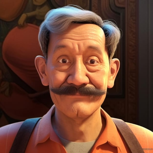 A close-up of the Old Man character from 