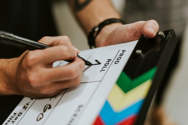 A close-up shot of a filmmaker meticulously reviewing a film submission package, highlighting the importance of attention to detail and professional presentation.