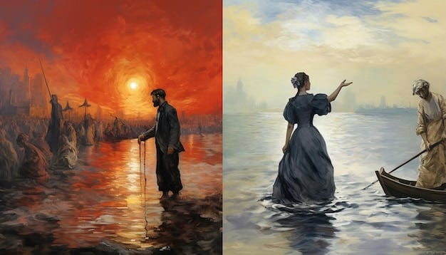 A side-by-side comparison of a Manet painting and a Monet painting, visually demonstrating the similarities and differences in their styles. The image highlights Manet's more structured composition versus Monet's emphasis on light and atmosphere.