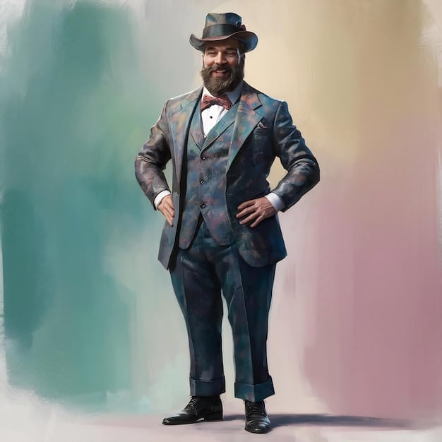 A full shot oil painting of Giovanni Boldini wearing a dark suit with a white shirt and a black tie, he has a white handlebar mustache and a pointed beard as he's looking slightly to the right.