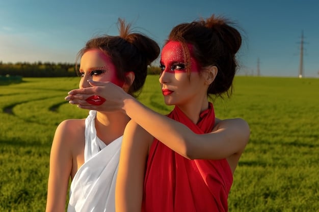 A scene from an internationally produced film, directed by a woman, depicting a powerful emotional moment between two female characters in a vibrant, culturally rich setting.