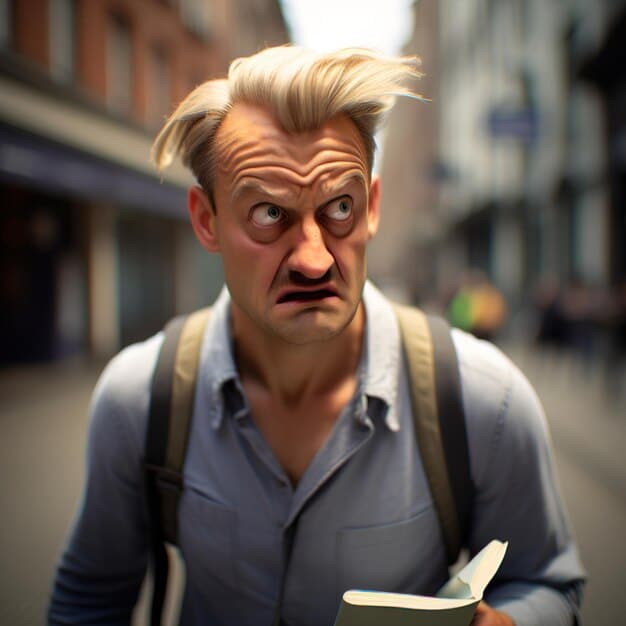 A Dutch angle shot showing a character looking disoriented and uneasy. The image demonstrates how camera angles can create specific emotional effects in 'Short Film Cinematography: Achieving a Professional Look with Limited Resources'.