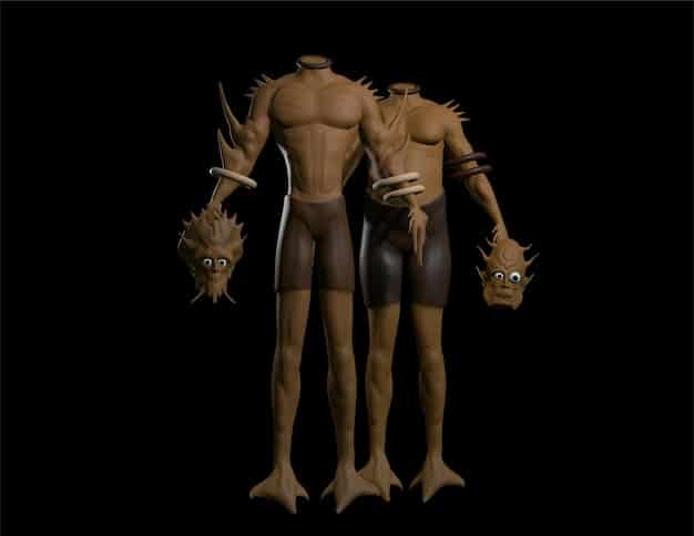 Detailed stop-motion puppet of a multi-limbed creature battling a hero, showcasing the intricate craftsmanship and dynamic pose work typical of classic practical effects.