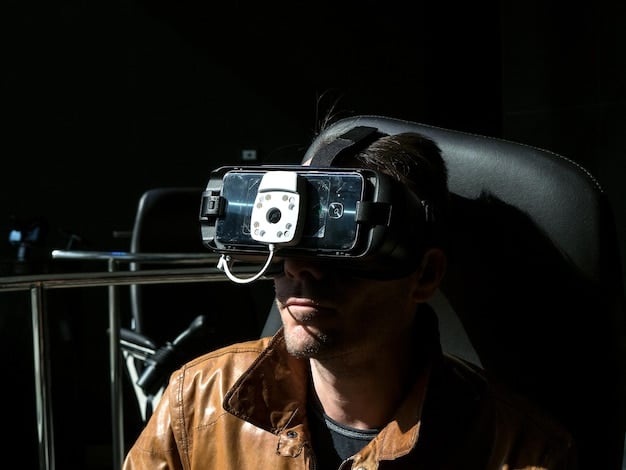 A filmmaker experimenting with VR technology on a film set. The atmosphere is futuristic and innovative, showcasing the technological advancements that are shaping How International Film Festivals Are Shaping American Cinema in 2025.