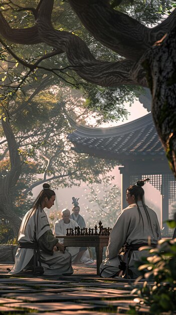 A serene image of a traditional Japanese tea ceremony, with samurai warriors participating in the ritual, showcasing the blend of martial prowess and cultural refinement in their lifestyle, important for Understanding the Cultural Significance of Japanese Samurai Films.