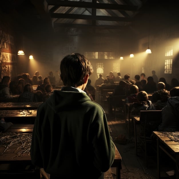 A scene from Donnie Darko showing the high school setting, symbolizing the film's themes of adolescence, rebellion, and societal pressures, contributing to the Cult Classic Resurgence: Why 'Donnie Darko' Remains Relevant 24 Years Later.