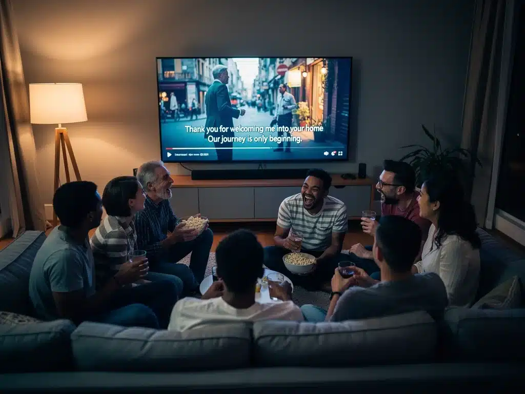 Diverse audience enjoying international films via streaming platforms.