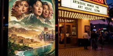 U.S. art house cinema facade showcasing international film poster