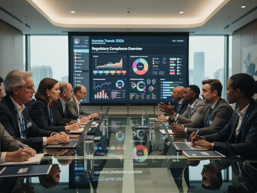 International film industry professionals discussing new US content regulations in a conference room, strategizing for market trends and compliance in 2026.