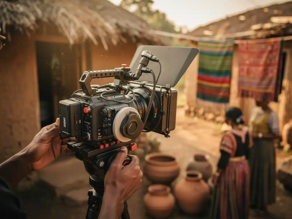 Filmmaker capturing authentic story in a remote cultural setting