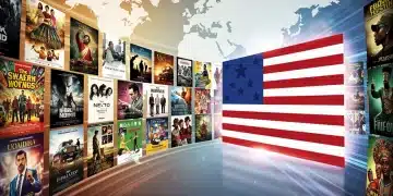 Global film posters converging on US market, symbolizing international cinema trends impacting distribution