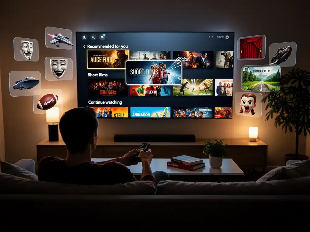 User engaging with streaming platform for short film content.